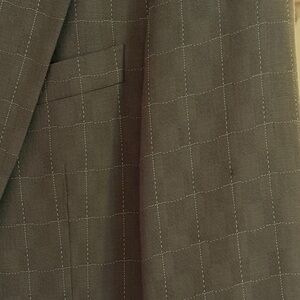 Rene Lezard Olive Windowpane Blazer with White Stitching